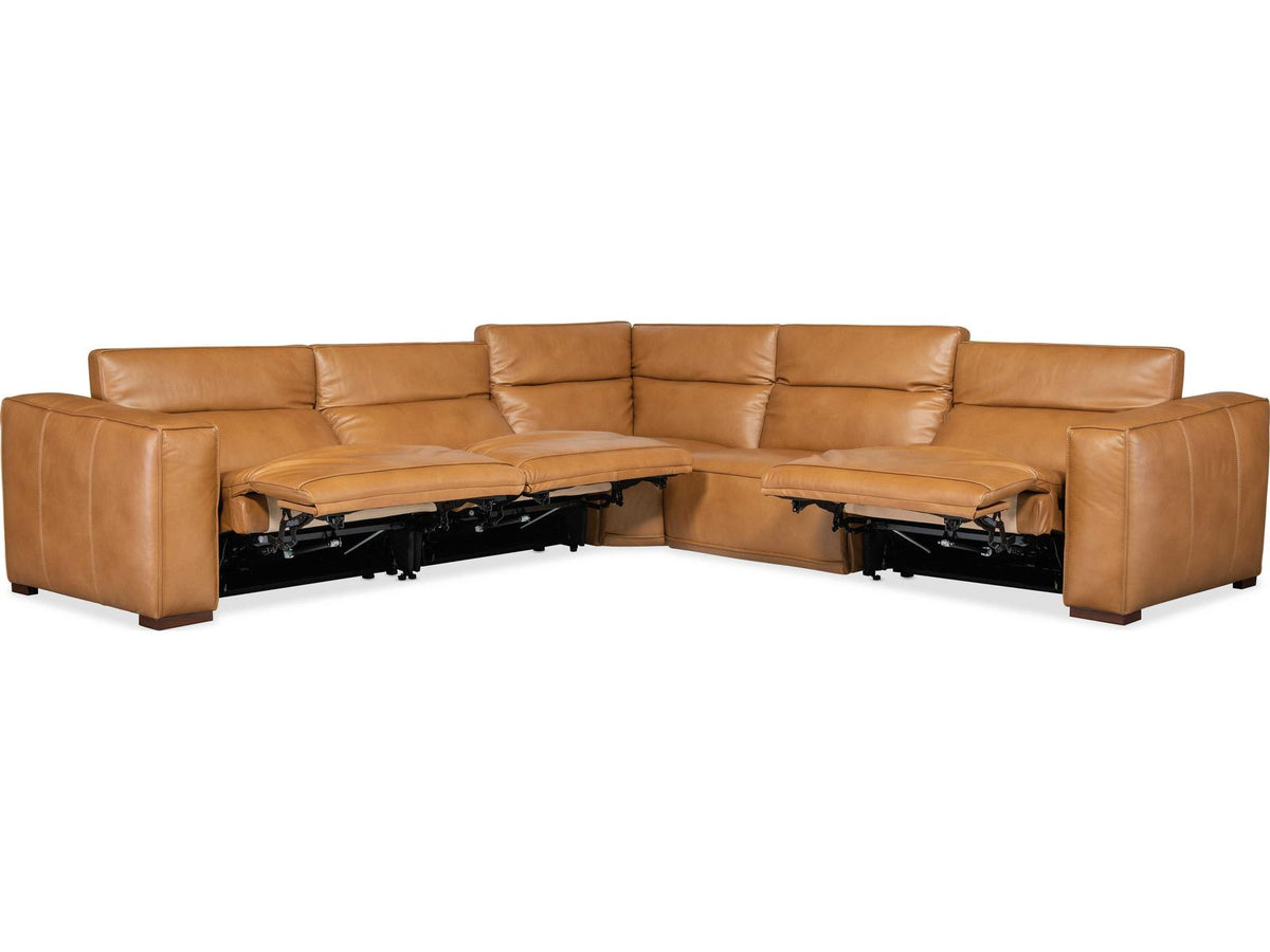 Fresco 5-Piece Power Reclining Leather Sectional in Brown
