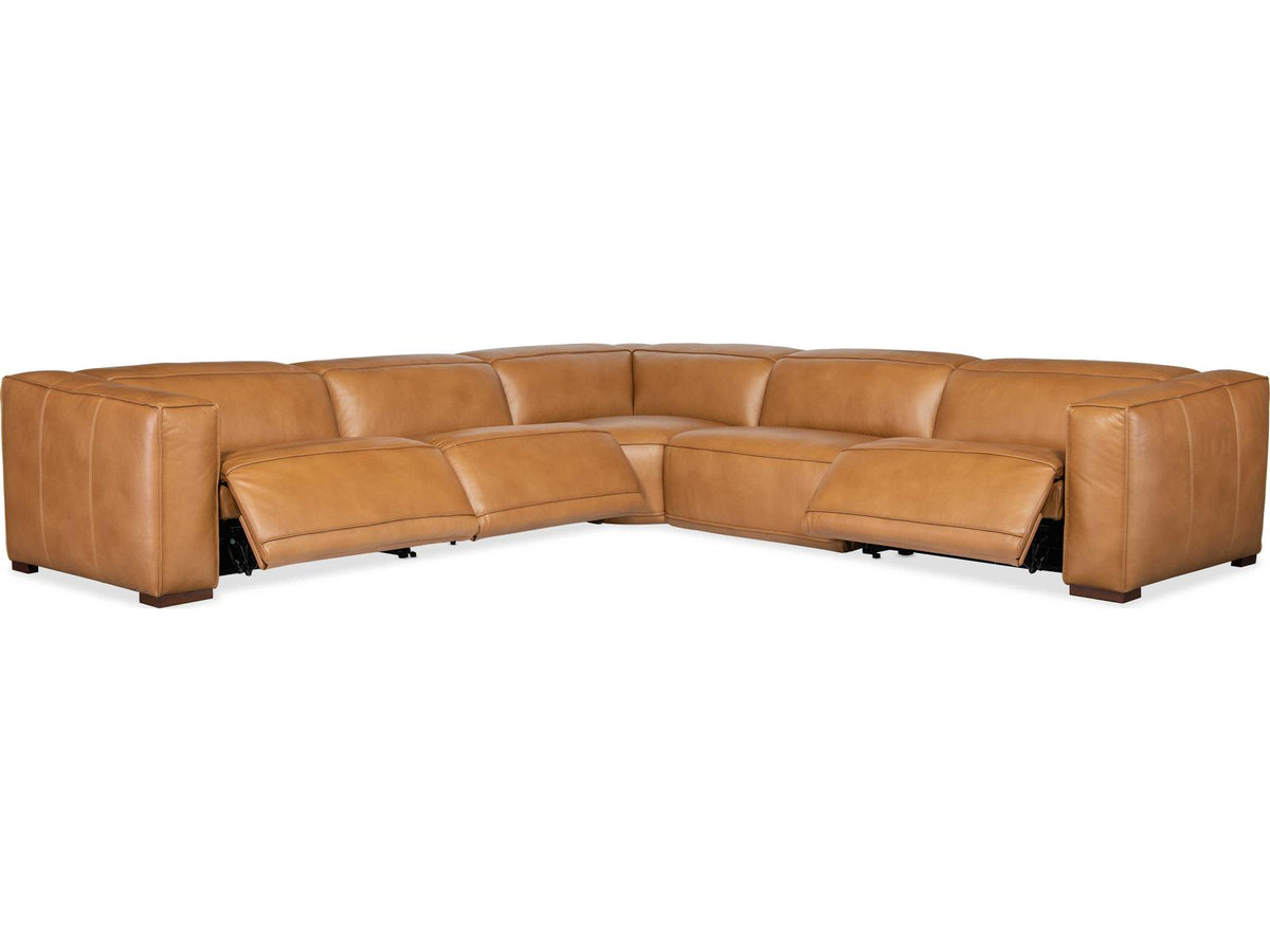 Fresco 5-Piece Power Reclining Leather Sectional in Brown
