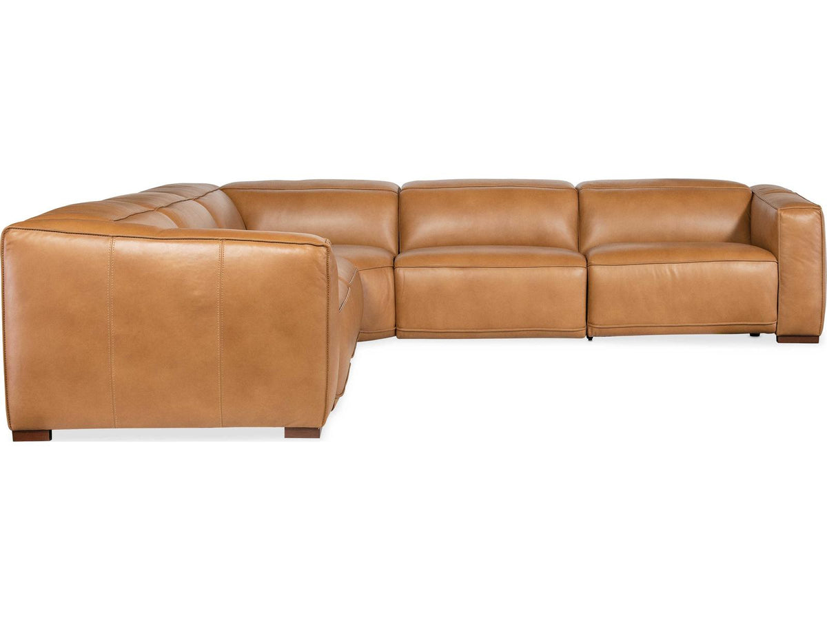 Fresco 5-Piece Power Reclining Leather Sectional in Brown