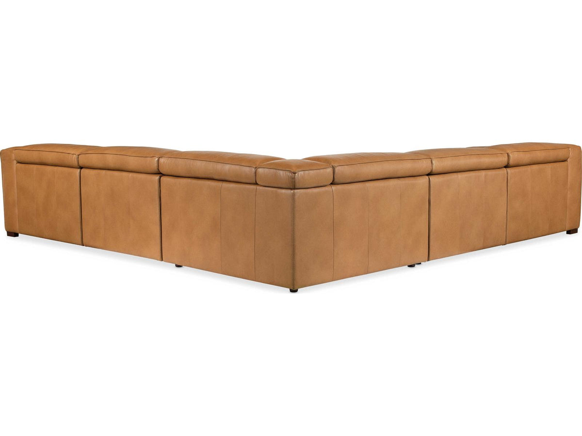 Fresco 5-Piece Power Reclining Leather Sectional in Zen Caramel