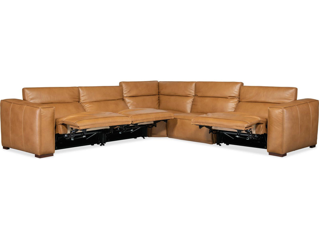 Fresco 5-Piece Power Reclining Leather Sectional in Zen Caramel