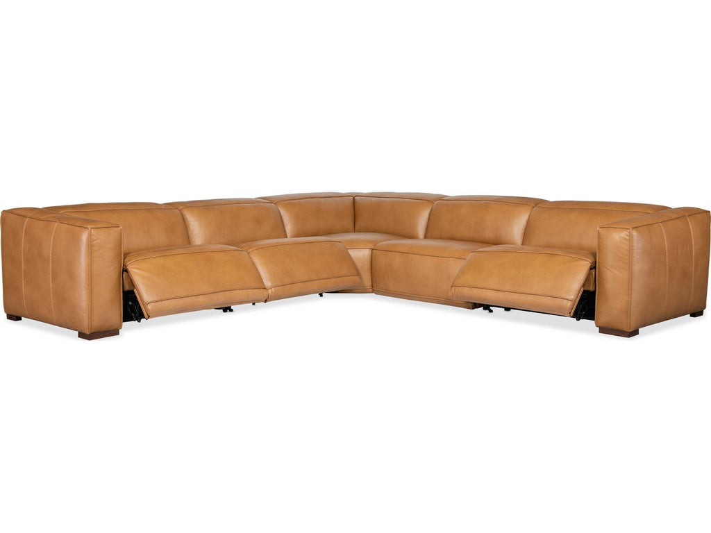 Fresco 5-Piece Power Reclining Leather Sectional in Zen Caramel