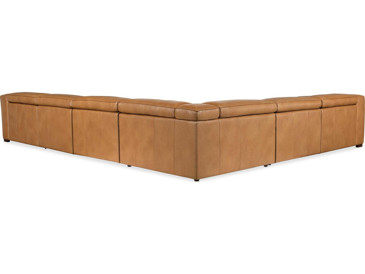 Fresco 6-Seat Power Reclining Leather Sectional in Zen Caramel Brown
