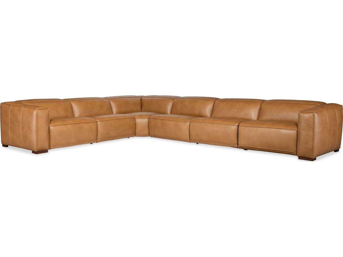 Fresco 6-Seat 4-Power Reclining Semi-Aniline Leather Sectional in Brown