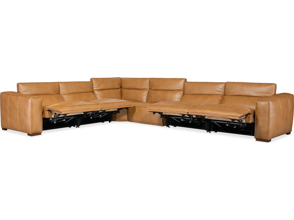 Fresco 6-Seat 4-Power Reclining Semi-Aniline Leather Sectional in Brown