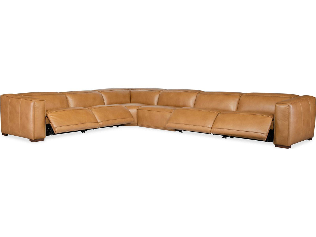 Fresco 6-Seat 4-Power Reclining Semi-Aniline Leather Sectional in Brown