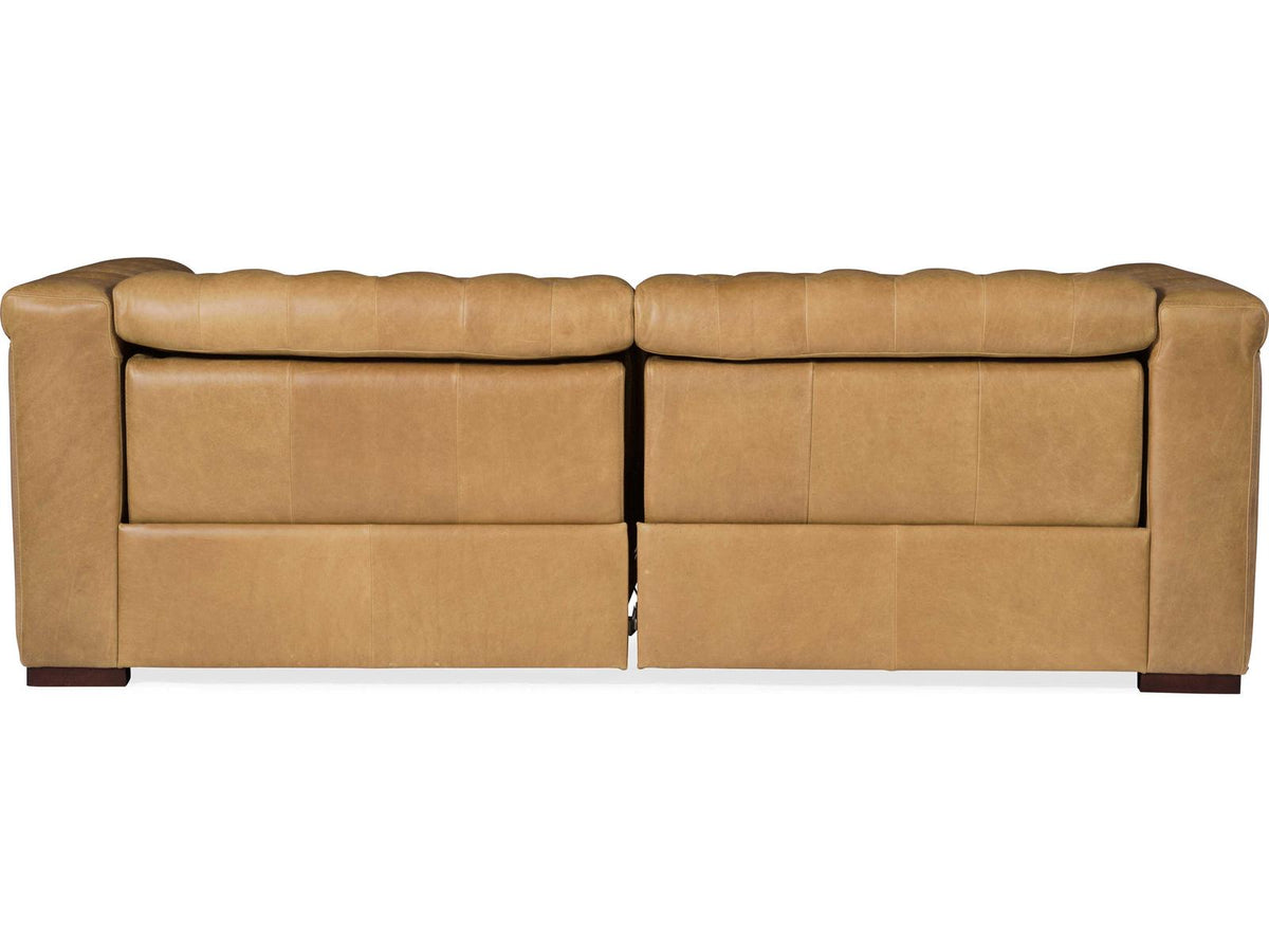 Heritage Dark Wood Tan Leather Sofa