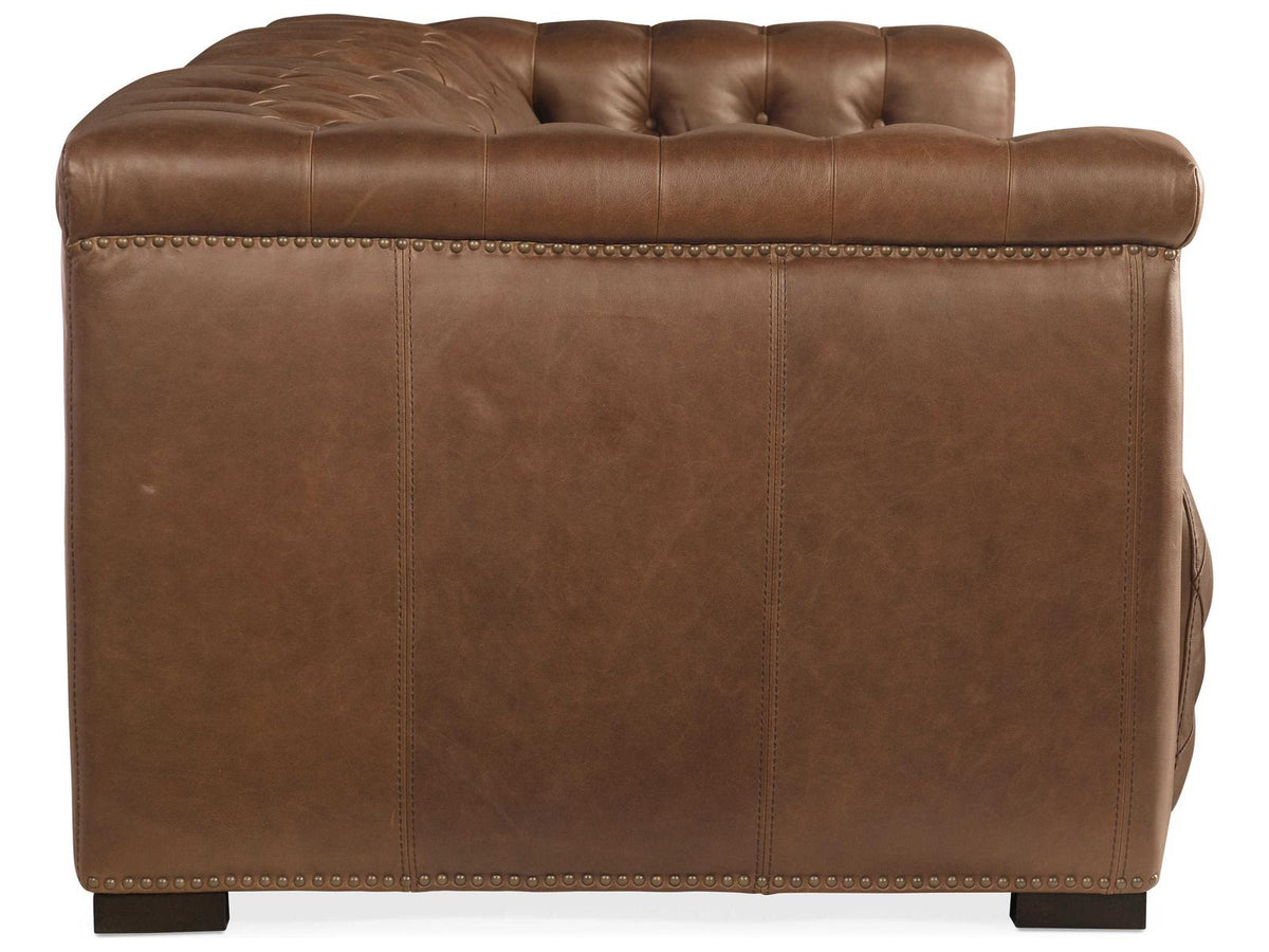 Heritage Dark Wood Brown Leather Sofa