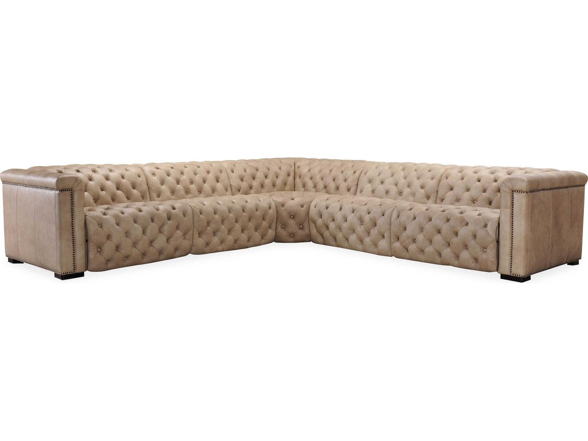 Savion Grandier 5-Piece Power Headrest Tufted Leather Sectional Sofa