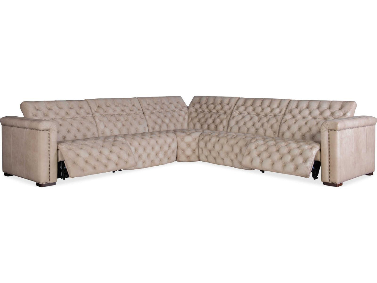 Savion Grandier 5-Piece Power Headrest Tufted Leather Sectional Sofa