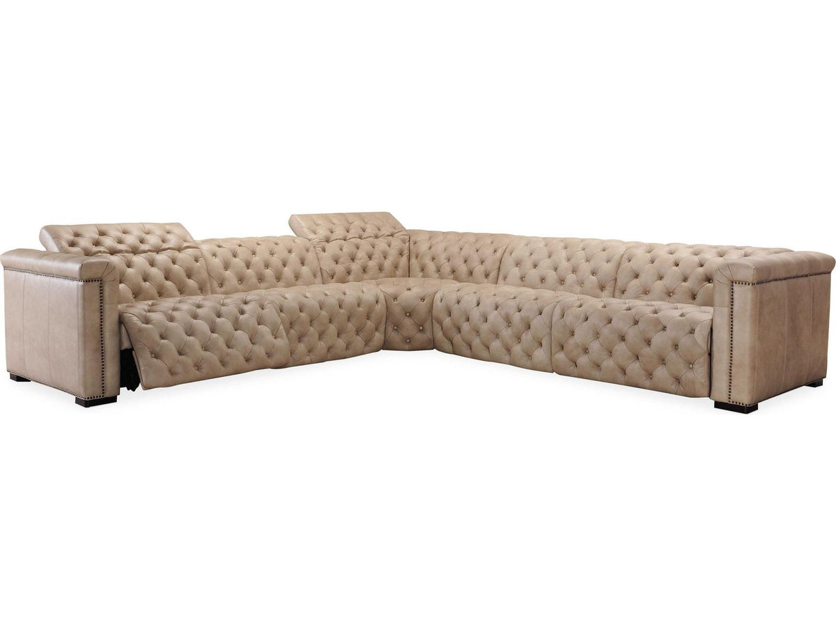 Savion Grandier 5-Piece Power Headrest Tufted Leather Sectional Sofa
