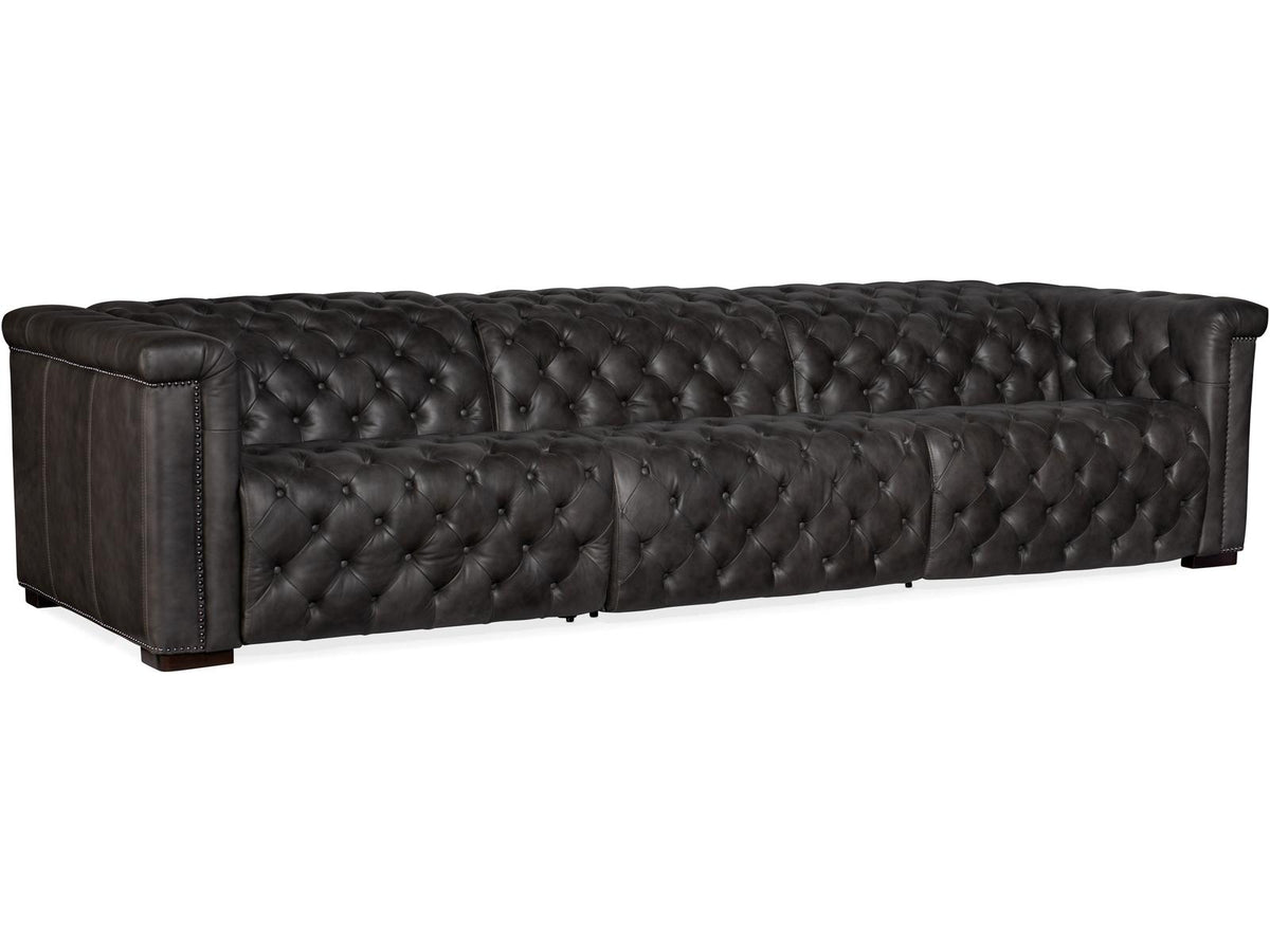 Savion Grandier 3-Seat Power Reclining Sofa with Power Headrest in Bellagio Gravel Leather