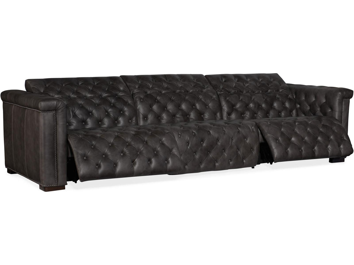 Savion Grandier 3-Seat Power Reclining Sofa with Power Headrest in Bellagio Gravel Leather