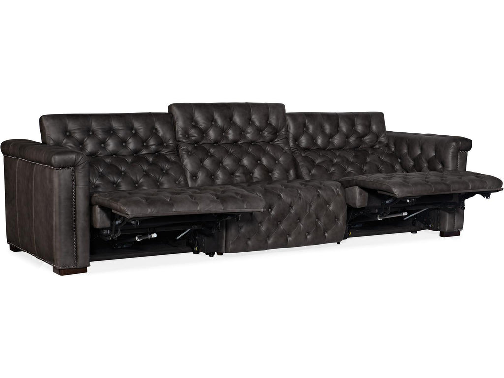 Savion Grandier 3-Seat Power Reclining Sofa with Power Headrest in Bellagio Gravel Leather