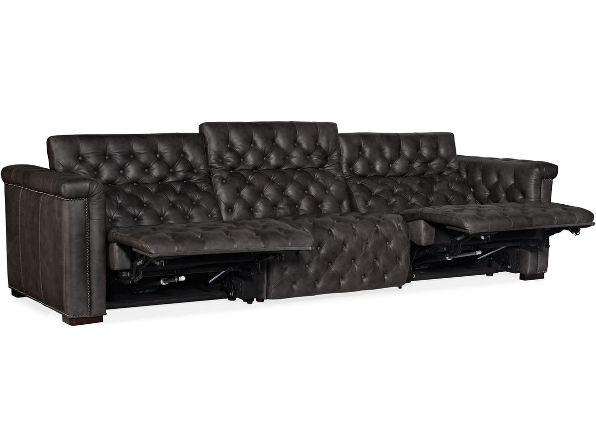 Savion Grandier 3-Seat Power Reclining Sofa with Power Headrest in Bellagio Gravel Leather