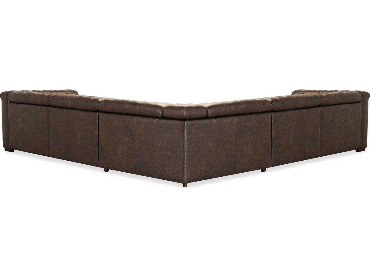 Savion Deux 5-Seat Power Reclining Leather Sectional in West Saddlewood Brown