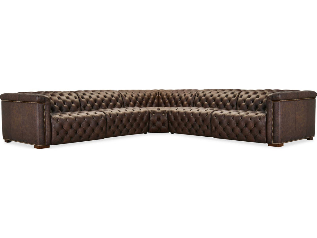 Savion Deux 5-Seat Power Reclining Leather Sectional in West Saddlewood Brown