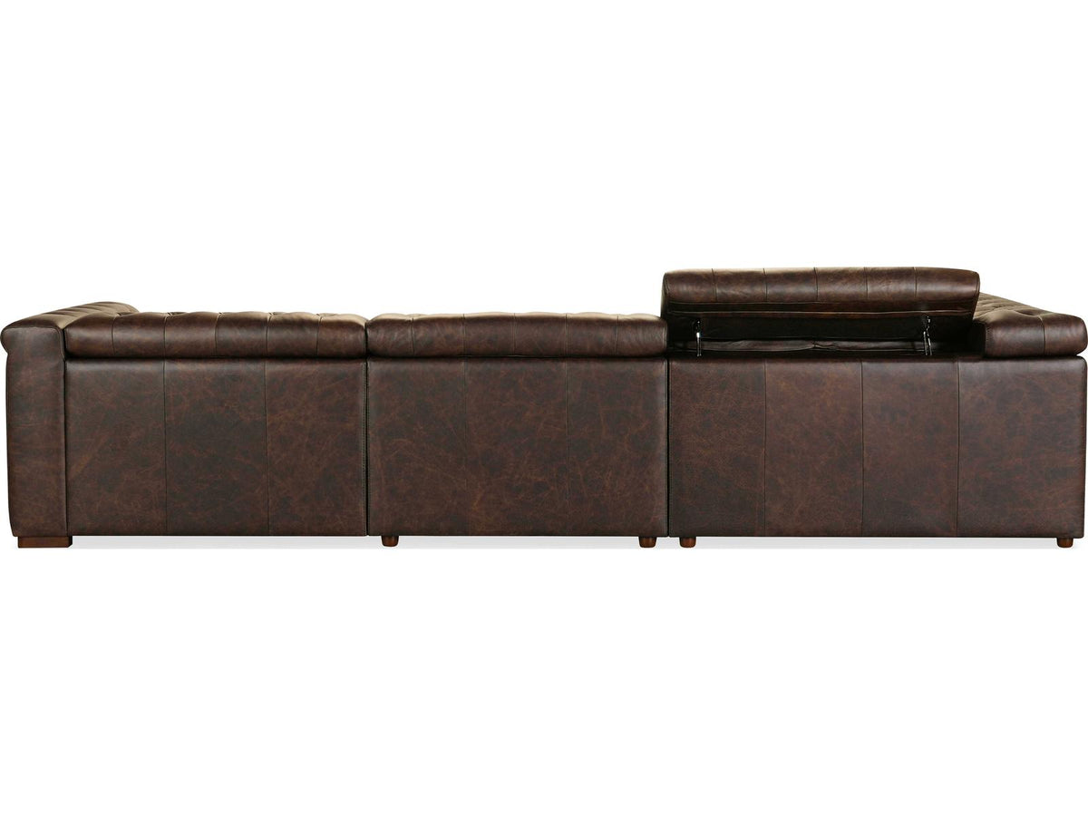 Savion Deux 5-Seat Power Reclining Leather Sectional in West Saddlewood Brown