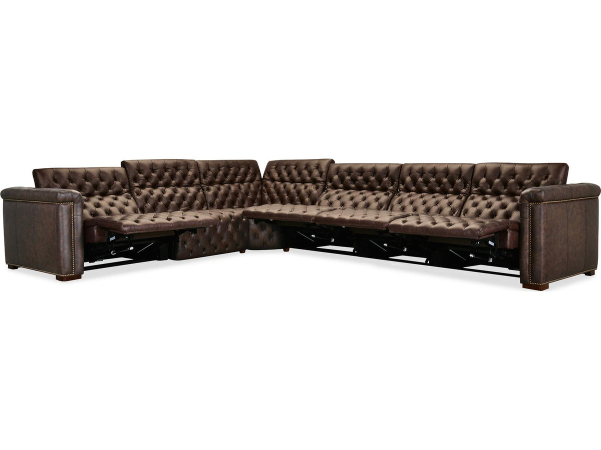 Savion Deux 6-Seat Power Reclining Leather Sectional in West Saddlewood Brown