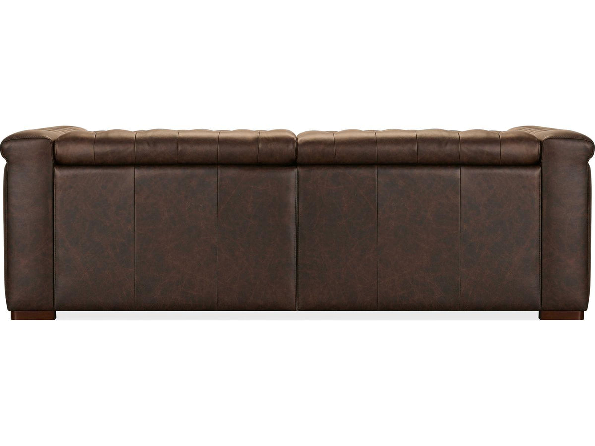 Savion Deux Power Reclining Leather Sofa with Power Headrests in West Saddlewood