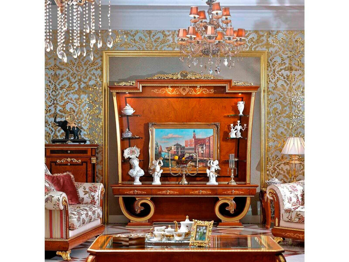E-38 Hardwood Media Console with Intricate Floral Details
