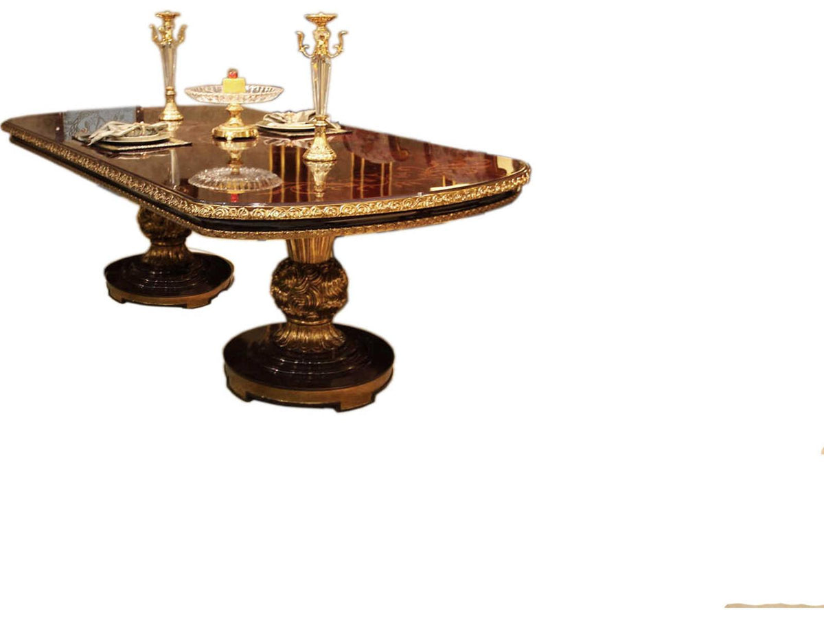 E-63 Rectangular Wood Dining Table in Walnut with Gold Accents