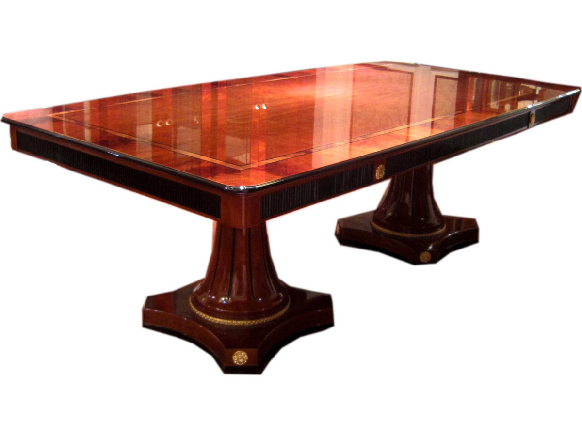 E-68 Rectangular Glass Dining Table with Ornate Wood Base