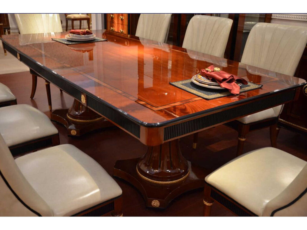 E-68 Rectangular Glass Dining Table with Ornate Wood Base