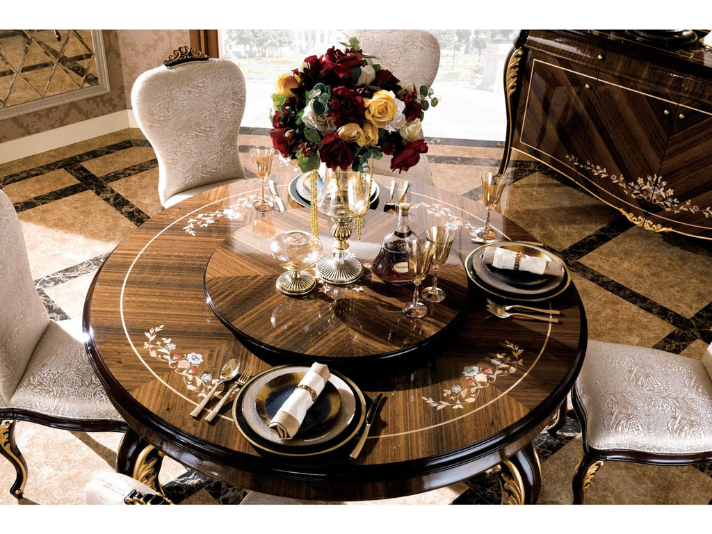 E-70 Round Wood Dining Table with Walnut Design