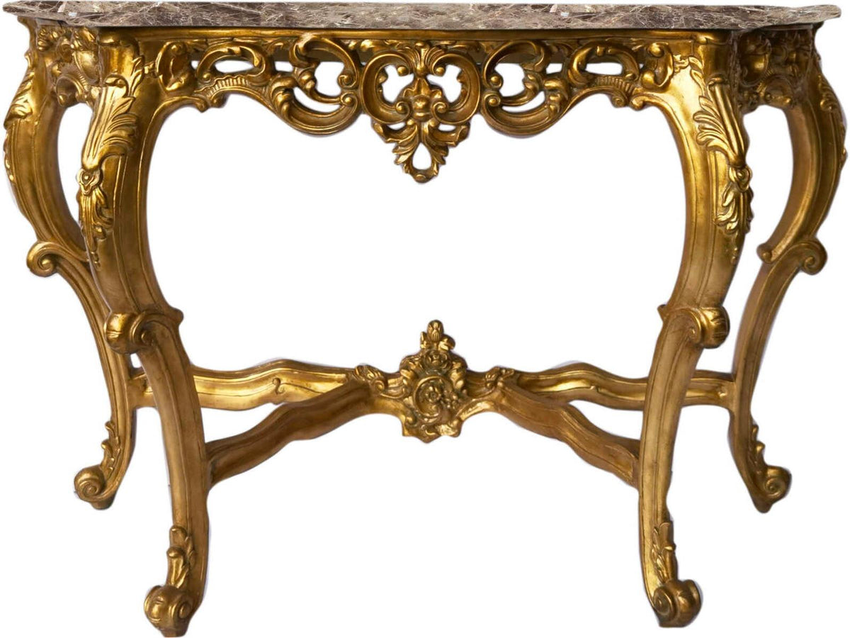 Fon Rectangular Marble Console Table in Antique Gold