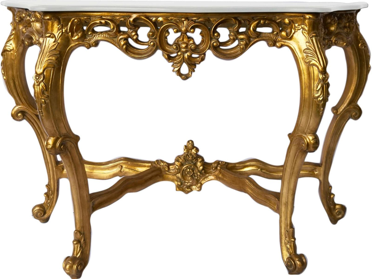 Fon Rectangular Marble Console Table in Antique Gold