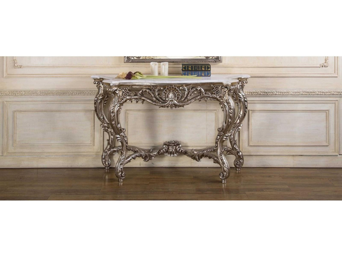 Fon Rectangular Wood Console Table with Silver Inlay
