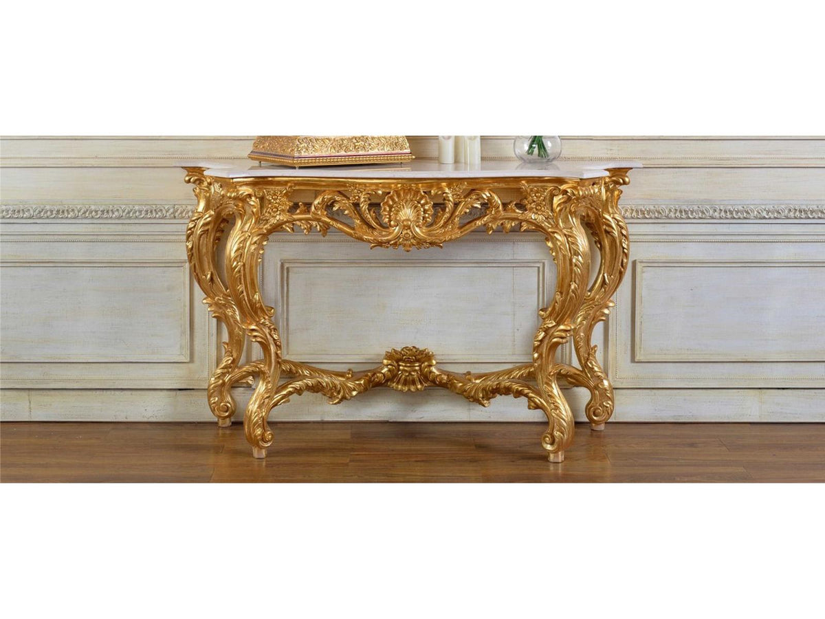 Fon Rectangular Marble Console Table with Gold Leaf Finish