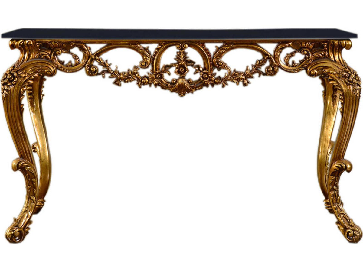 Fon Rectangular Marble Console Table in Antique Gold