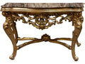 Fon Demilune Console Table with Brown Marble Top and Antique Gold Base