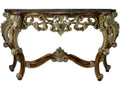 Fon Rectangular Marble Console Table with Ornate Wood Base