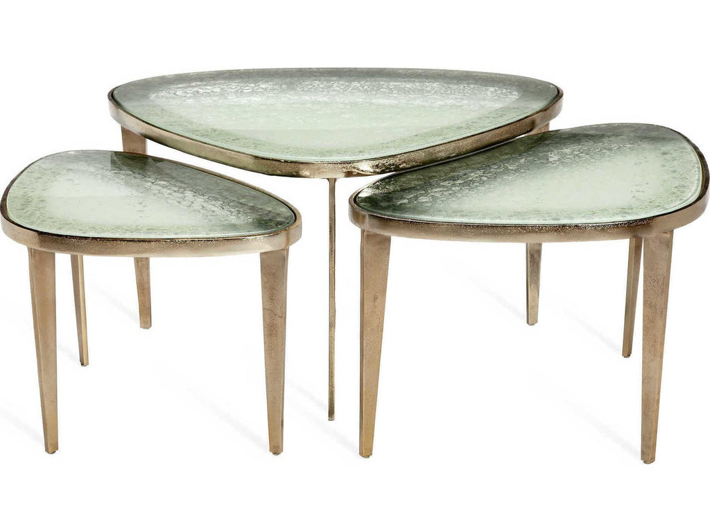 Glass Grey Sky Champagne Brass End Table