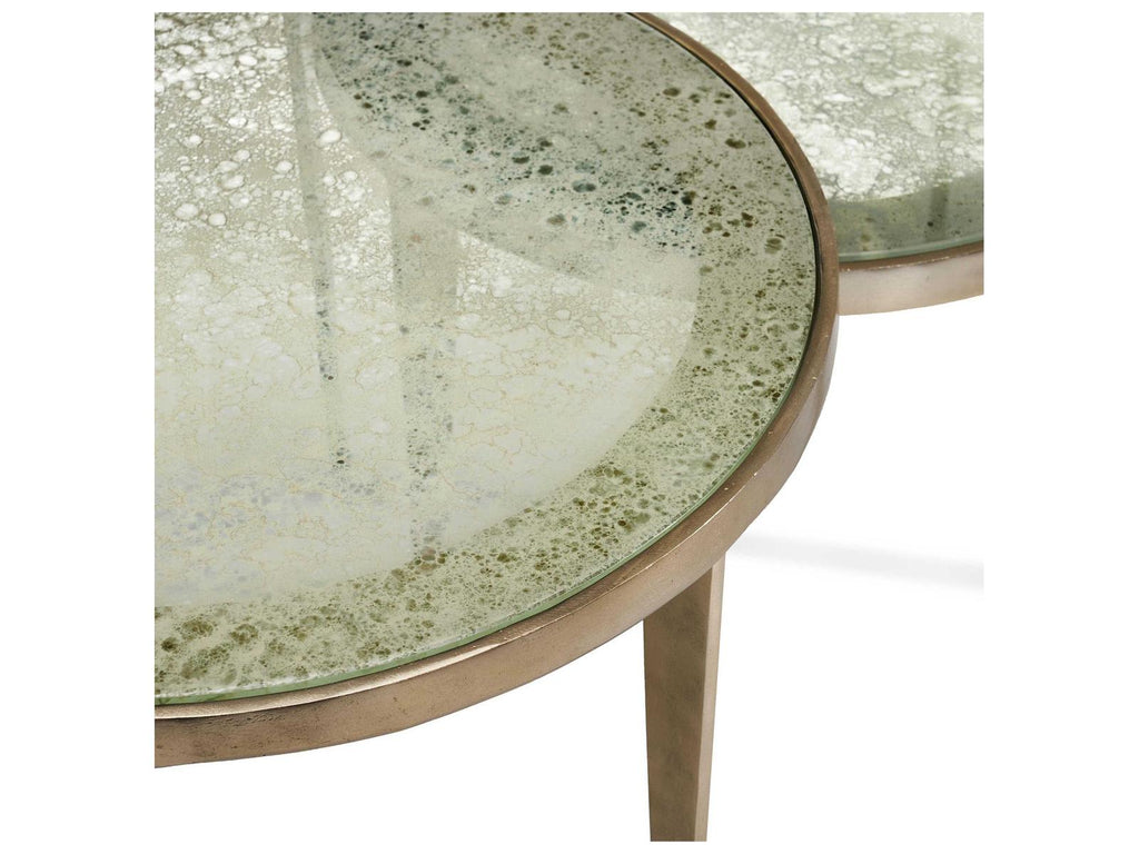Jan Round Bunching Coffee Tables with Champagne Base and Taupe Grey Reactive Glass