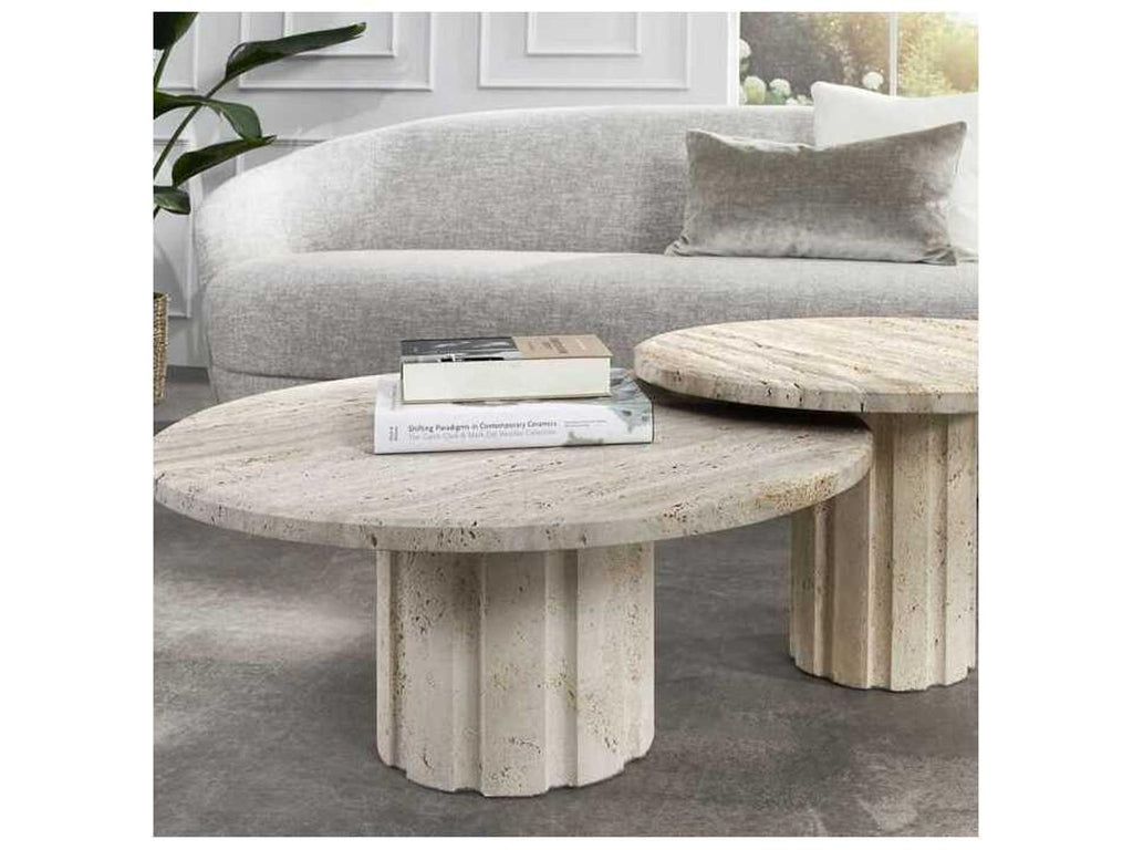 Amerigo Round Raw Travertine Coffee Table