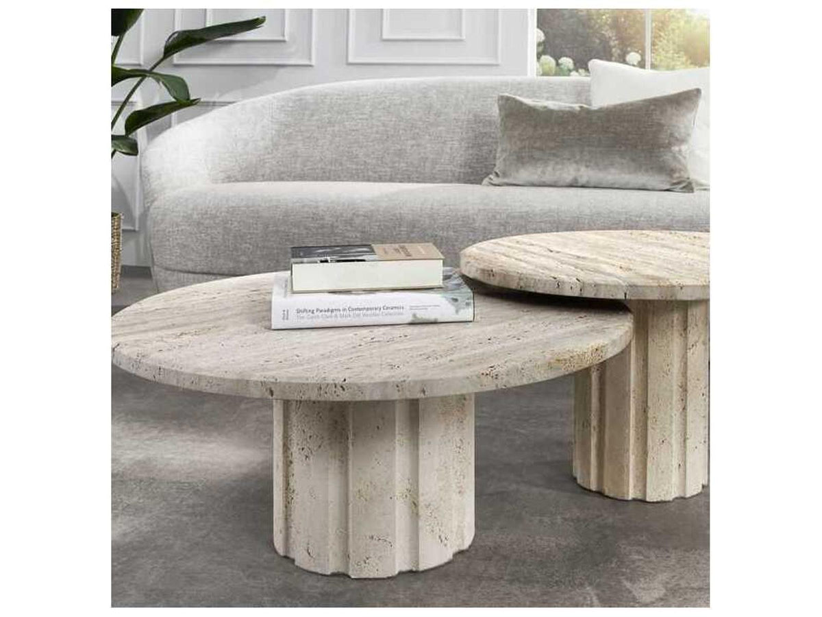 Amerigo Round Raw Travertine Coffee Table