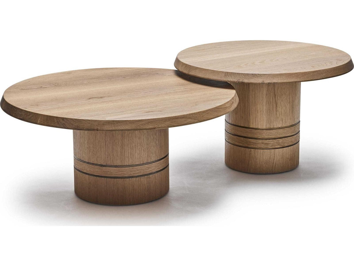 Hunt Bunching Round Oak Coffee Tables in Simply Natural and Classic Bronze
