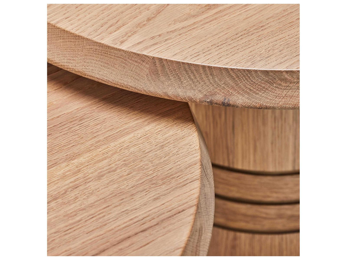 Hunt Bunching Round Oak Coffee Tables in Simply Natural and Classic Bronze