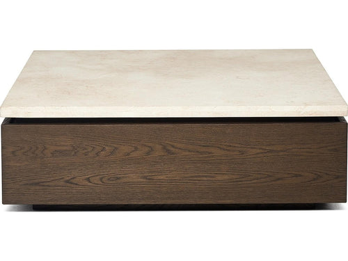 Branford Square Marble Honey Coffee Table with Mocha Oak Base