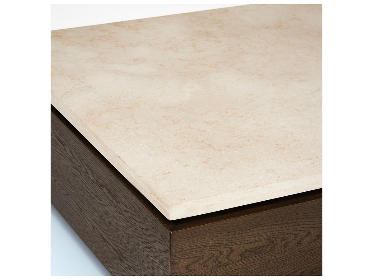 Branford Square Marble Honey Coffee Table with Mocha Oak Base