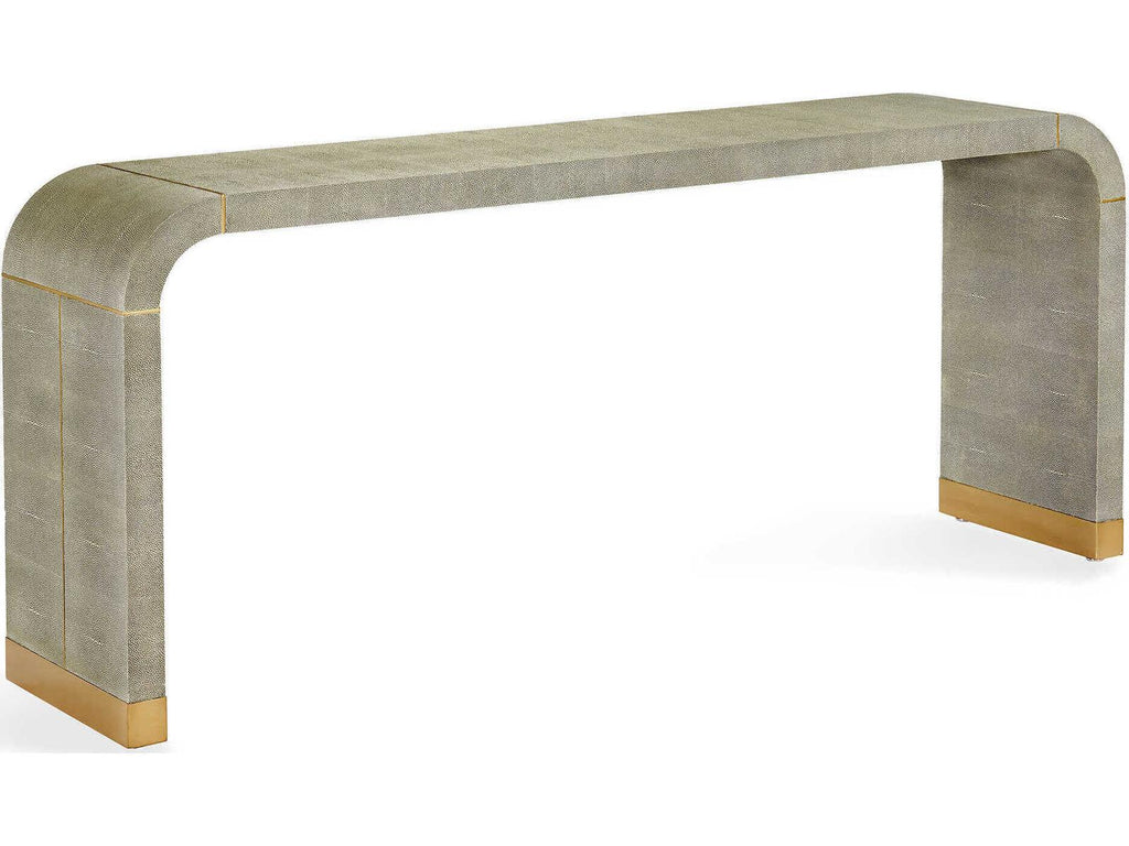 Sutherland Rectangular Console Table with Sorrel Grey Shagreen and Brushed Brass