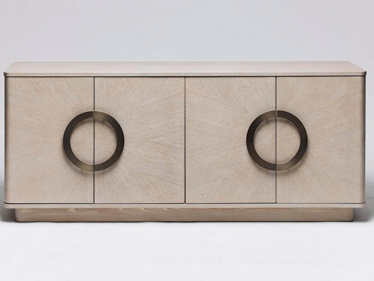Cabot 71-Inch Oak Wood Sideboard with Brushed Steel Accents