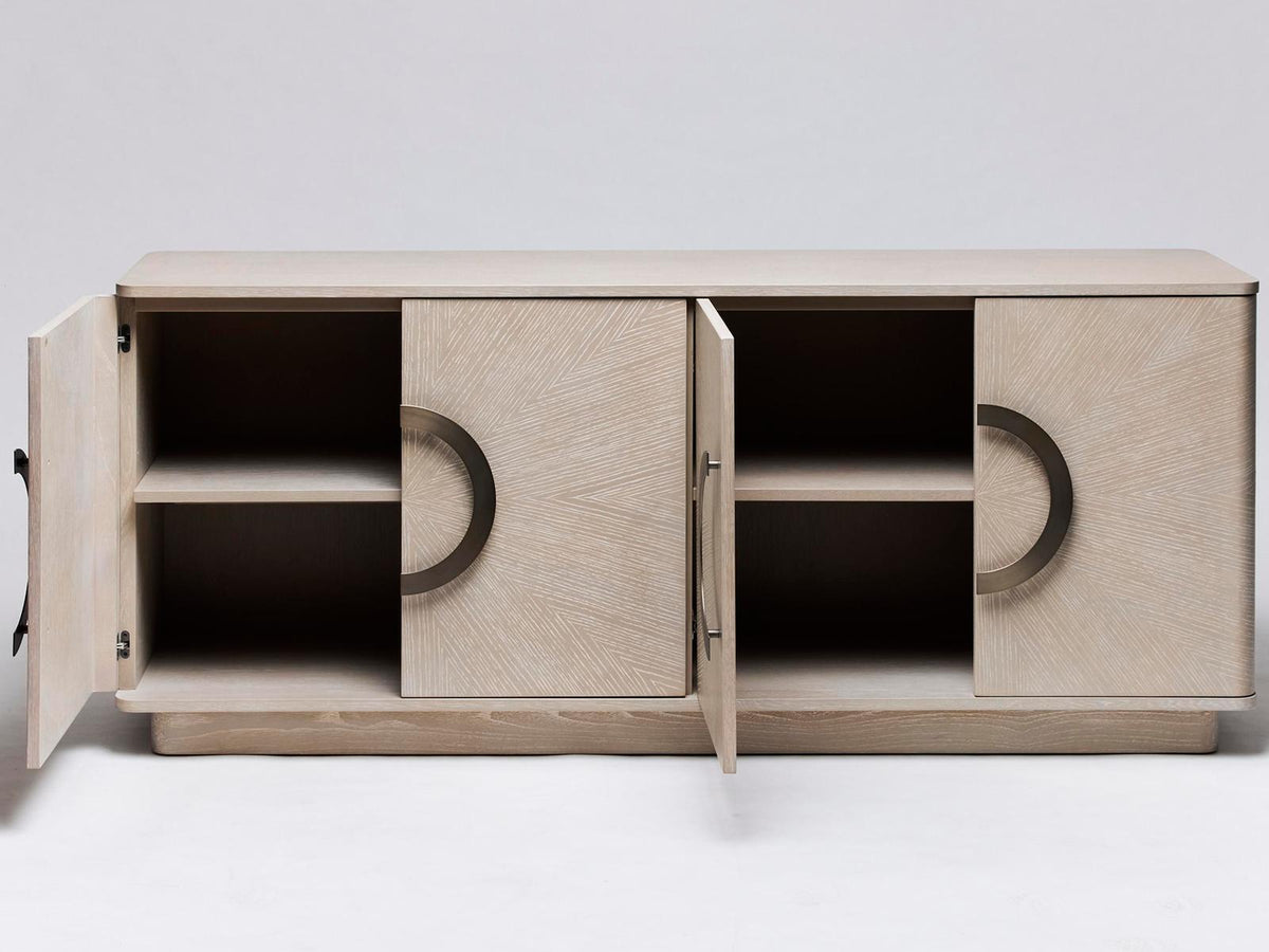 Cabot 71-Inch Oak Wood Sideboard with Brushed Steel Accents