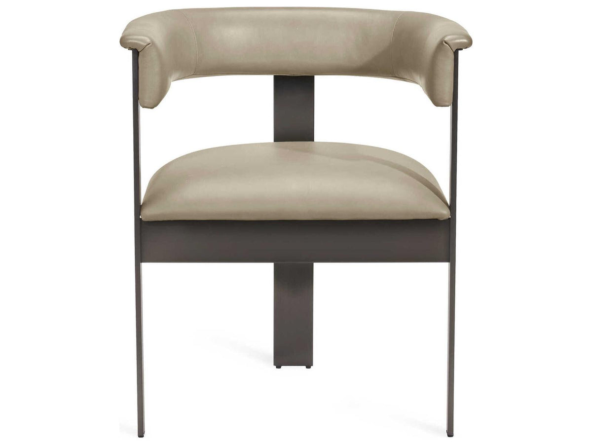 Darcy Leather Upholstered Arm Dining Chair in Beige and Graphite