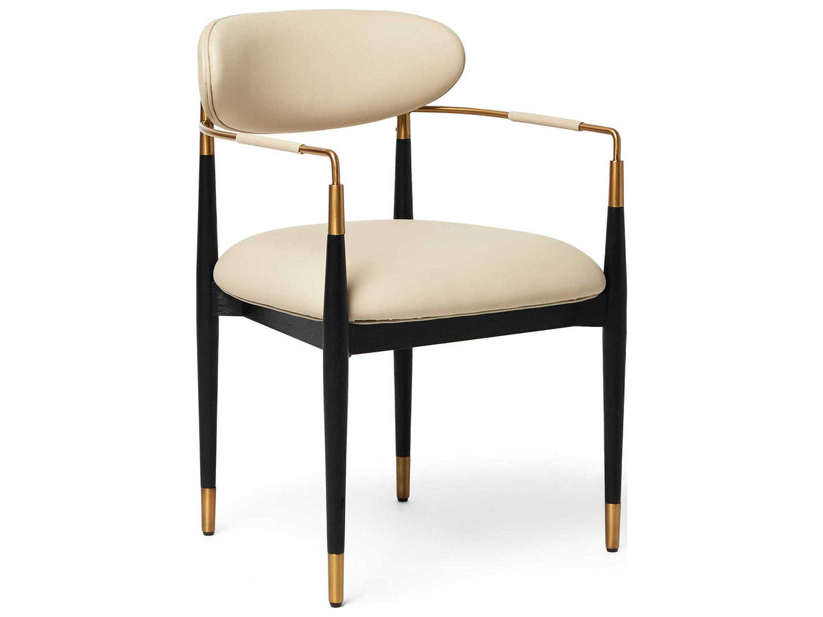 Cidra Ash Wood Black Vegan Leather Arm Dining Chair