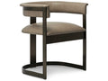 Darcy Gray Leather Arm Dining Chair with Antique Bronze Frame